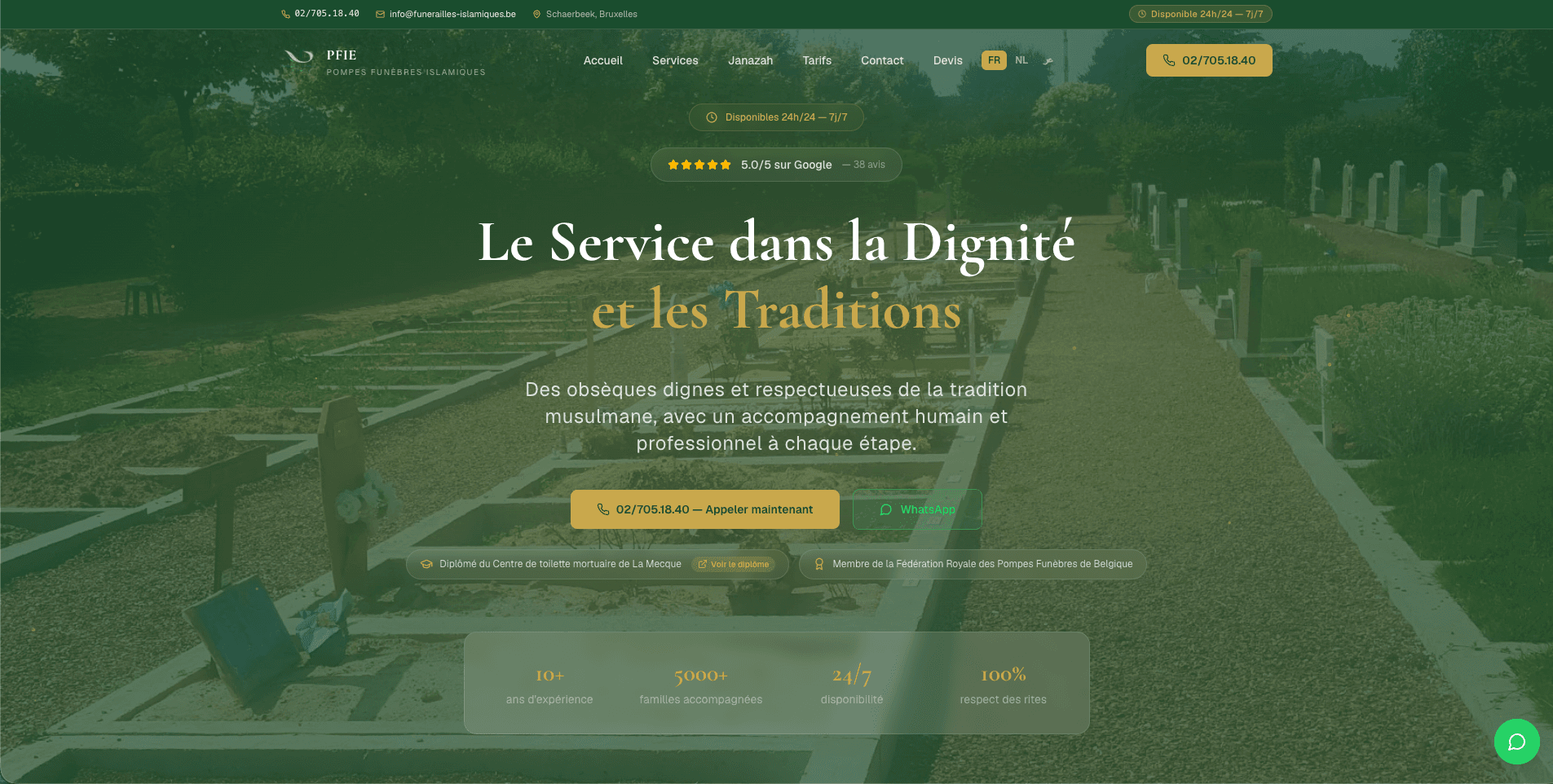 Aperçu du site Funérailles Islamiques